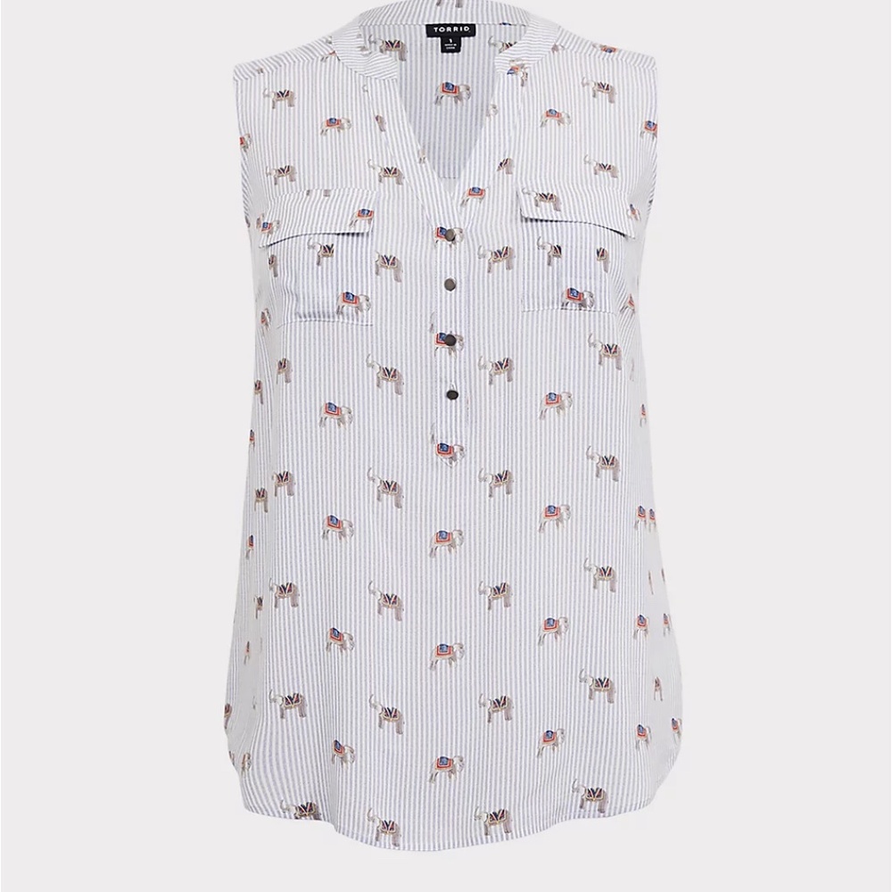 TORRID STRIPED ELEPHANT HARPER CHALLIS PULLOVER SLEEVELESS BLOUSE
